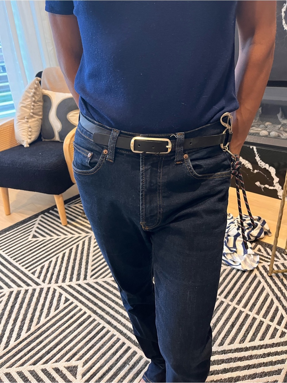 Zara Black Leather Belt with Rectangular Silver Buckle w/ rope tassel